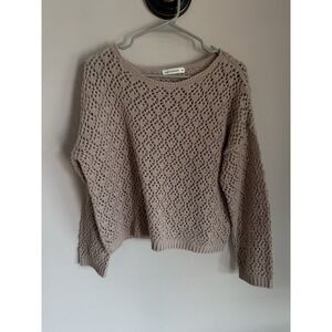 Moon and Madison Knit Sweater Crochet Long Sleeve Crew Neck Beige Tan Sz M